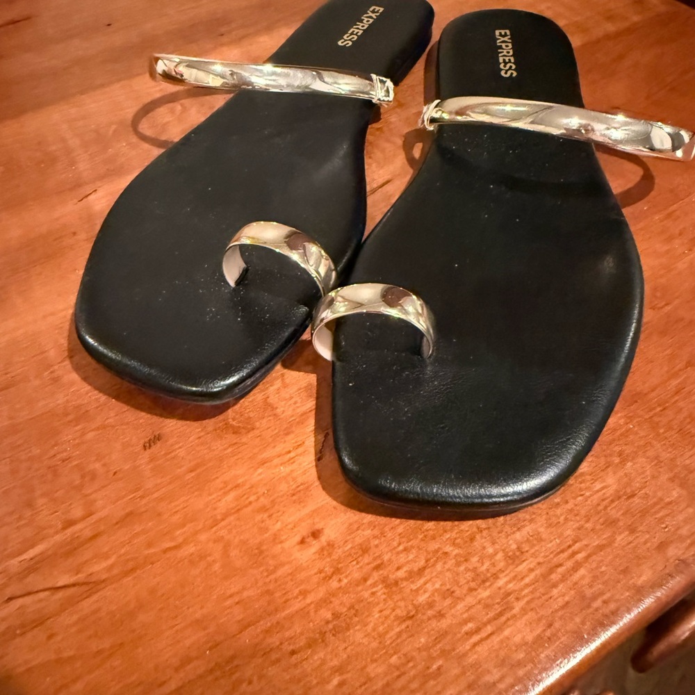 Express Black Sandals with Silver Details